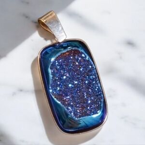 Blue Druzy Sterling Silver Pendant